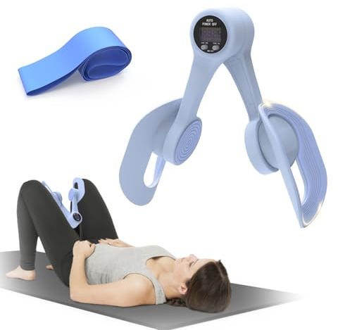 Thigh Trainer, 360°Adjustable Pelvic Floor Muscle Trainer with LED Display, Inner Thigh Exerciser with 20LB Resistance Band for Women, Home Fitness Equipment for Hip, Leg, Arm
