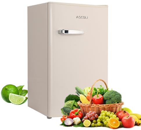 ASCOLI Retro Mini Fridge 85L, Compact Refrigerator, Under Counter Fridge, Direct Cooling, Super Quiet, Adjustable Racks, Metal Handle, Mechanical Control, Led Light