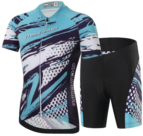Amur Leopard Traje de Ciclismo Niños Niñas Maillot Ciclismo de Secado Rápido Conjunto Camiseta de Bicicleta de Manga Corta Pantalones Cortos, Azul-Conjunto, XXL/10-11 Años