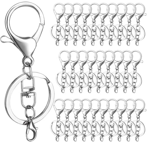 30 Pezzi Chiusure a Moschettone Girevoli,Keychain Porta Chiavi per Chiavi in Metallo con Clip Girevole,Argento Anelli Portachiavi con Catenella per Gioielli Moschettoni Portachiavi Fai Da Te