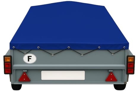 Premium trailer presenning 256-256 x 134 x 10 cm - PVC 640g/m² höghållfast skydd med öglor och Sandow - tillverkad i Frankrike. (blå 5002)