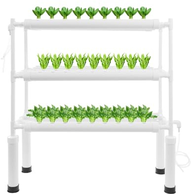 MIKIYUEER Sistema hidropónico de cultivo hidropónico, sistema hidropónico vertical con 108 agujeros y 3 niveles, sistema de plantación de PVC, incluye bomba de agua y temporizador, jardín interior