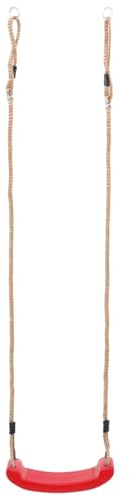 QUAHEAS Siège à bascule pour enfants, rouge, en matériau PE résistant, longueur de corde réglable jusqu'à 180 cm, charge jusqu'à 100 kg, pour jardin, arbre et appareil de jeu