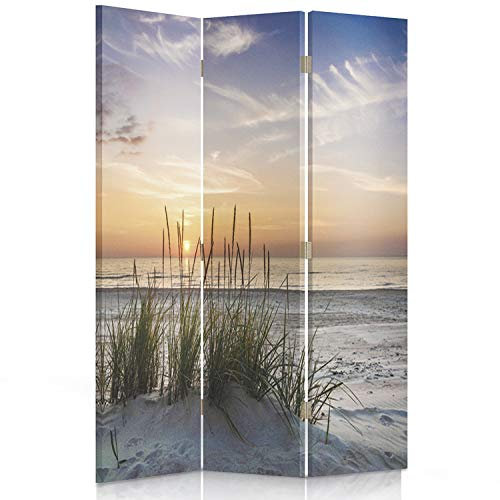 Feeby Paravent Landschaft Grass Strand Wasser 110x150 cm 3 Teilig Modern Design einseitig Wandschirme Foto Trennwand Raumtrenner Sichtschutz Spanische Wand auf Leinwand Bedruckt Meer Sand Himmel