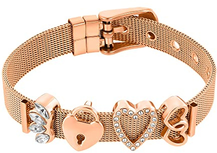 Heideman Armband Damen Mesh aus Edelstahl rosegold farbend poliert Armkette für Frauen mit Charms Zirkonia Stein Weiss als Bracelet Crystal