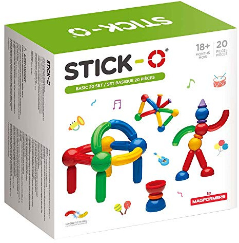 Stick-O Mattoncini magnetici per bambini dai 1 anni in su, Giocattoli da costruzione creativi, Giocattoli educativi con magnete, 36 modelli per ragazze e ragazzi,Giocattoli Montessori,Set da 20 pezzi