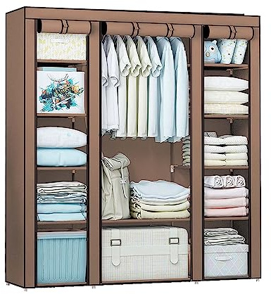 Holdfiturn Canvas Wardrobe - Portable Fabric Wardrobe for Bedroom, Coffee Color