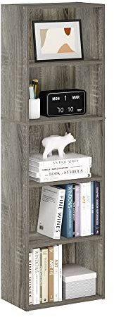 Furinno LUDER Book Shelf, 5-Cube Bookshelf, Bookcase with Open Shelf, 9.4 x 15.8 x 52, for Living Room, Bedroom, Home Office, French Oak