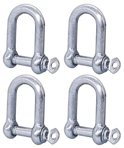 Lot de 4 manilles en acier galvanisé de 10 mm avec goupille et anneau en D pour manille de 10 mm