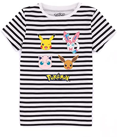 Pokémon T-Shirt Girls rayé Pikachu Eevee Sylveon Personnage Top 9-10 Ans