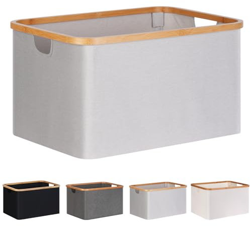 efluky Foldable Laundry Basket 60L, Bamboo Fabric Foldable Storage Basket, Collapsible Laundry Basket, Laundry Baskets for Bedroom Bathroom, Light Grey