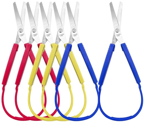 Lot de 6 paires de ciseaux à boucles de 20 cm, mini ciseaux d'entraînement pour les besoins spéciaux, adolescents, adultes, personnes âgées, design adaptatif, soutien facile pour droitiers et gauchers