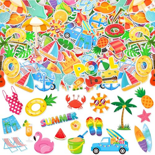 JULBEAR Sticker Sommer, 300 Stück Sticker Urlaub Strandaufkleber Selbstklebende Hawaii Strand Thema Sommerferien Reise Aufkleber für Sammelalben Kühlschränke Fotoalben Notizbücher
