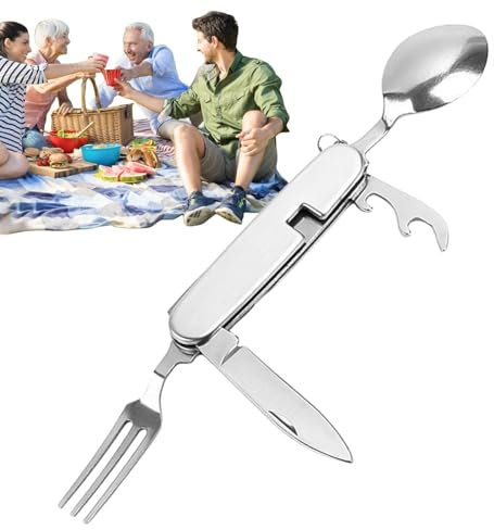 Generic Edelstahl Besteck 4 In 1 Klappbesteck Campingbesteck Als Messer Gabel Löffel Set Outdoor, Tragbares Besteck, SQJ5Q1RDT79U7EPEOA3