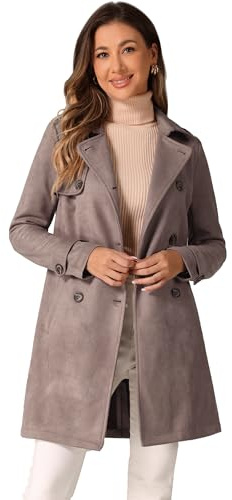 Allegra K - Cappotto da donna con doppio bottone in finta pelle scamosciata con cintura per costume di Halloween, XL