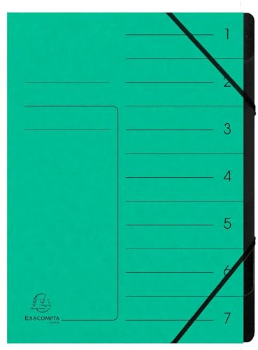 Exacompta - Rif. 540703E - Cartone da 10 raccoglitori con dorso aggraffato - con elastici - copertina stampata in carta lucida e interno in carta riciclata nera - 7 scomparti - 24,5x 32 cm - per A4 -