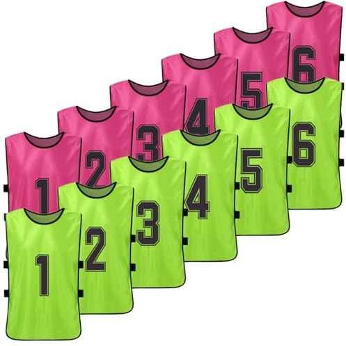 gilet da allenamento per il calcio da 12 pezzi,Pettorina Sport Riutilizzabile,Gilet numerato comodo e traspirante,Pettorine per Allenameto Sport Squadra per Netball Rugby Calcio Formazione