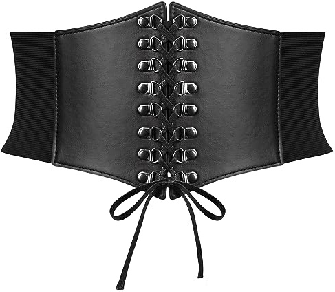 VONMELLI Corsetto Donna Vintage Cintura Elastica Donna con Fascia Larga Waspie Corsetto Moda Legata Cintura Donna Legata Corsetti Nero per Vestirsi Costume di Halloween Carnevale di Venezia Nero S