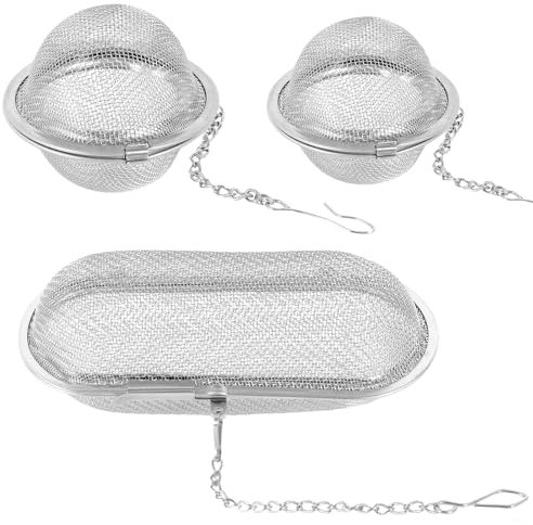 TPTGIAR Lot de 3 passoires à épices en acier inoxydable pour la cuisson, infuseur à thé pour thé en vrac, passoire à thé en acier inoxydable avec chaîne de différentes tailles pour le thé en vrac, les