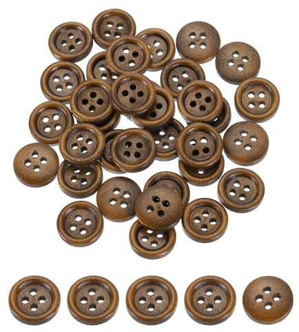 QUARKZMAN 50 stycken träknappar, 12,5 mm (1/2 tum) 4 hål runda träknappar sy knapp hantverk flatback för sömnad gör-det-själv hantverk kläder, brun