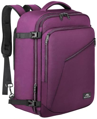 MATEIN Mochila Cabina 40x30x20 Vueling, Extensible Mochila Viaje Cabina Avion Multifuncional Compartimentos Travel Backpack Equipaje de Mano Maleta de Mano Avion para Negocios Trabajo, Viaje, Morado