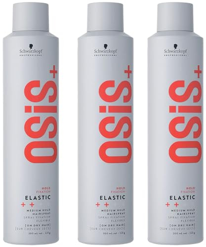 Schwarzkopf Professional OSiS Elastic Laque Cheveux Coiffant Superposable Finition Lisse Anti Humidité Protection Thermique Fixation Normale 300 ml - lot de 3