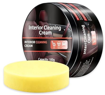 Restaurador de Plásticos Coche 100g, Renovador de Interiores y Limpiador de Salpicadero con Esponja, Reparador de Arañazos para Plástico, Goma y Cuero, Protección UV y Acabado Profesional