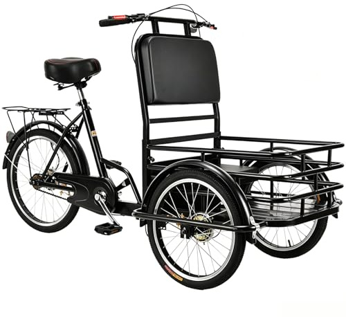 Générique Tricycle Adulte Conduite inversée Acier Carbone, triporteur siège et Compartiment Charge Frein V, Guidon Selle réglable Charge 330LBS