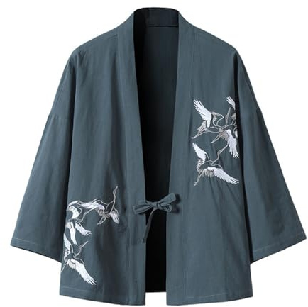 Generisch Chaqueta kimono ligera para hombre tradicional Happi Kimono Japón Haori Chaqueta Algodón Lino Camisa Manga Larga Ninja Verano Cardigan Camisa Chino Ropa Chaqueta de entretiempo