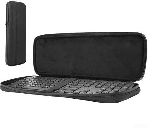 Evenoonest hårt skal tangentbordsväska kompatibel med Logitech | för MX Keys S och för ultimatt, vattentåligt stötabsorberande fodral med elastiskt band, bärbar förvaringshållare