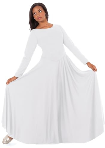 Eurotard Womens 13524 Long Sleeve Worship Praise Liturgical Full Dance Dress (White, Small)
