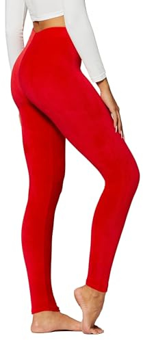 Conceited Velvet Leggings for Women - Soft Warm Velour Pants - Red - 1X-2X