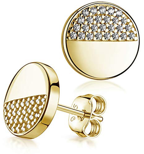 Ohrstecker Gold rund flach - 925er Silber Modeschmuck Zirkonia Damen vergoldet SO-452-Gold