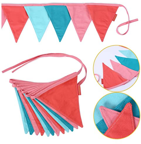 Papierdrachen Wimpelkette als Kinderzimmer Deko | 3m Wimpel je 16x18cm 12Stück | Rosa Mint | Fähnchen Girlande Kindergeburtstags-Dekoration Set 1