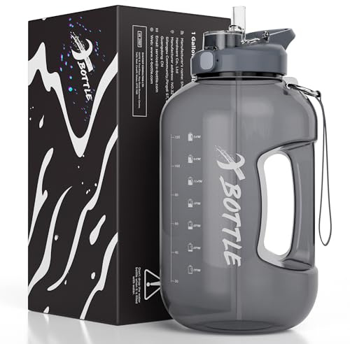 XBOTTLE 1 Gallon BPA Free Tritan Water Bottle with Straw & Chug Lid for Sports Camping Fitness 128oz Black