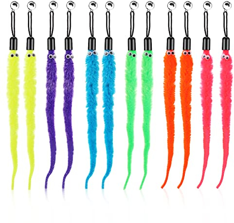 cobee 12pcs Cat Wand Toy, Interactive Cat Chaser Toys | Worms Toys Replacement with Bells, Replacement Refill Furry Tail Worm