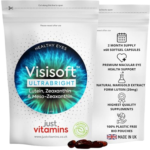 Visisoft™ Lutein 20mg with Zeaxanthin & Bilberry | 60 Softgel Capsules | | Eye Health & Vision Support | Added Vitamin A, Riboflavin & Zinc | UK Made - Just Vitamins