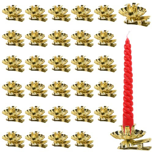 KATELUO 30 Stück Baumkerzenhalter Clip, Mini Kerzenhalter für Weihnachtsbaum, Kerzenständer Metall Vintage Kerzenhalter Gold mit Clip für Hochzeit, Geburtstag, Feier, Party, Weihnachten Dekoration