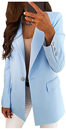 L9WEI Blazer - Chaqueta de traje para mujer, elegante, deportiva, de corte ajustado, monocolor, para tiempo libre, chaqueta fina