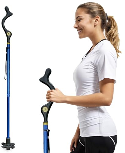 Bastones plegables para hombres y mujeres mayores para equilibrio, bastón plegable de pie, altura ajustable, antideslizante, ligero, de aleación, plegable, para ayudar a la movilidad de viaje (azul)