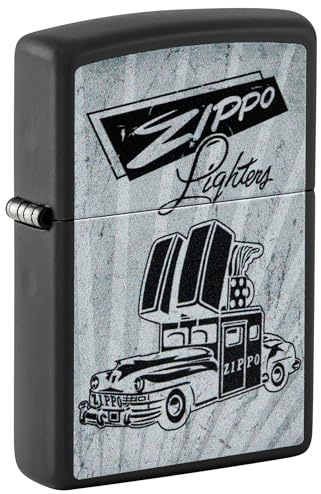 Zippo - Briquet Tempête Motif Voiture Zippo, Noir Mat, Impression Color Image, Rechargeable, Réutilisable, Coupe-Vent, Coffret Cadeau, Fabriqué Aux États-Unis