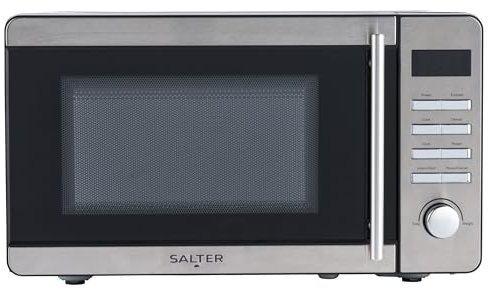 Salter EK5746 20 Litre Digital Microwave – 60-Minute Timer, Defrost Function, 27cm Turntable, Even Cooking, Time/Weight Controls, Instant Start, 45.1 x 35.4 x 25.8 cm, Stainless Steel Finish, 800W