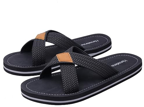 Harssidanzar Men's Cross Slide Sandals Slip on Comfortable Lightweight Summer Slipper Shoes For Indoor and Outdoor Quick-Dry KM229UK,Black, Size 11.5