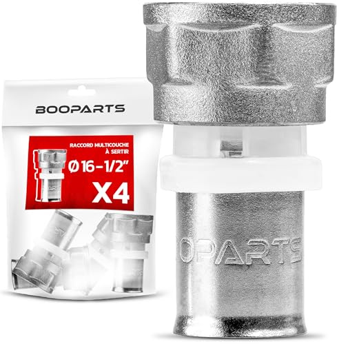 BOOPARTS – 4 Pièces – Manchon Femelle à Sertir Ø16–1/2F(15/21) | Raccord Droit Multicouche Contour TH | Raccord Plomberie Étanche pour Chauffage et Eau Sanitaire
