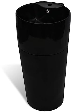 vidaXL Ceramic Stand Bathroom Sink Basin Faucet/Overflow Hole Black Round Bath