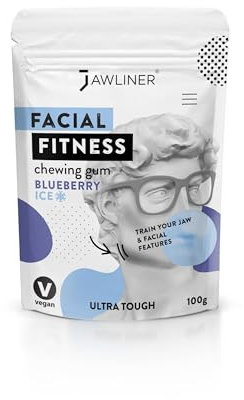 JAWLINER Fitness-Kaugummi - Jawline-Kaugummi - hartes Kaugummi - Mewing Gum (Blueberry Ice) - Kiefertrainer - 2 Monatspackung