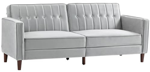 HOMCOM Sofá Cama de 3 Plazas Sofá Cama Convertible Tapizado en Terciopelo con Respaldo Reclinable Asientos Acolchados y Patas de Madera 189x80,5x78,5 cm Gris Claro