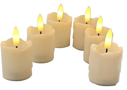 EZiGarden 6 Pack Battery Operated Flameless Votive Candles Flickering Realistic Black Wick LED Candles with Timer for Birthday Party Wedding Home Decorations