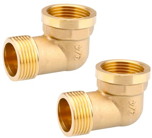 2 Stück Messing Winkel 90°, 3/4 IG/AG, Messing Bogen (IG Ø24mm x AG Ø26,2mm), Rohrfitting Rohrwinkel Bogen Innengewinde und Außengewinde, Gewindefitting für Wasserschlauch und Trinkwasser Geeignet