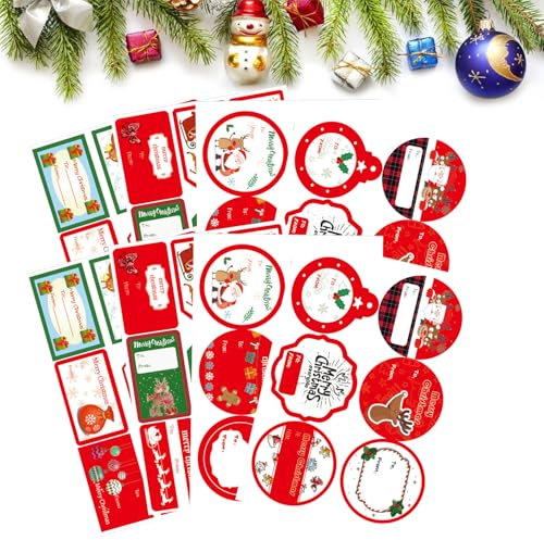 Cerioll Weihnachtsaufkleber, 60 Stück Selbstklebende Geschenketiketten, Aufkleber Etiketten für Christmas, Namensschild Aufkleber